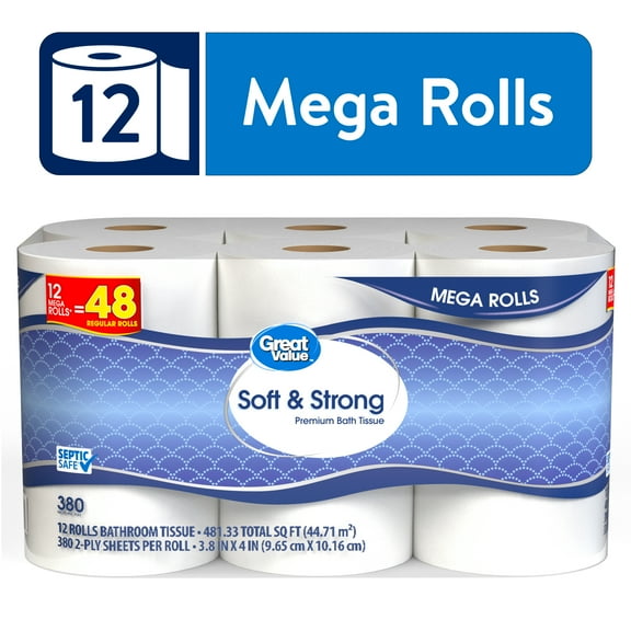 Great Value Soft & Strong Premium Toilet Paper (12 Mega Rolls)