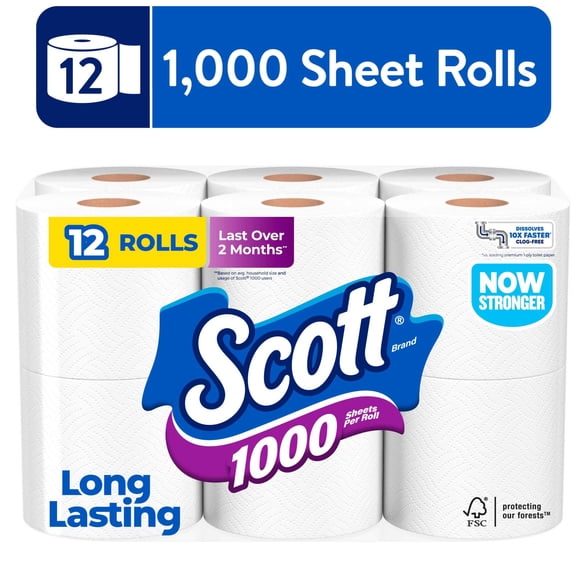 Scott 1000 Toilet Paper (12 Rolls, 1,000 Sheets per Roll)