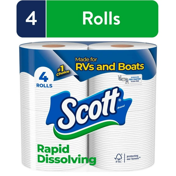 Scott Rapid Dissolving Toilet Paper for RVs & Boats (4 Rolls)